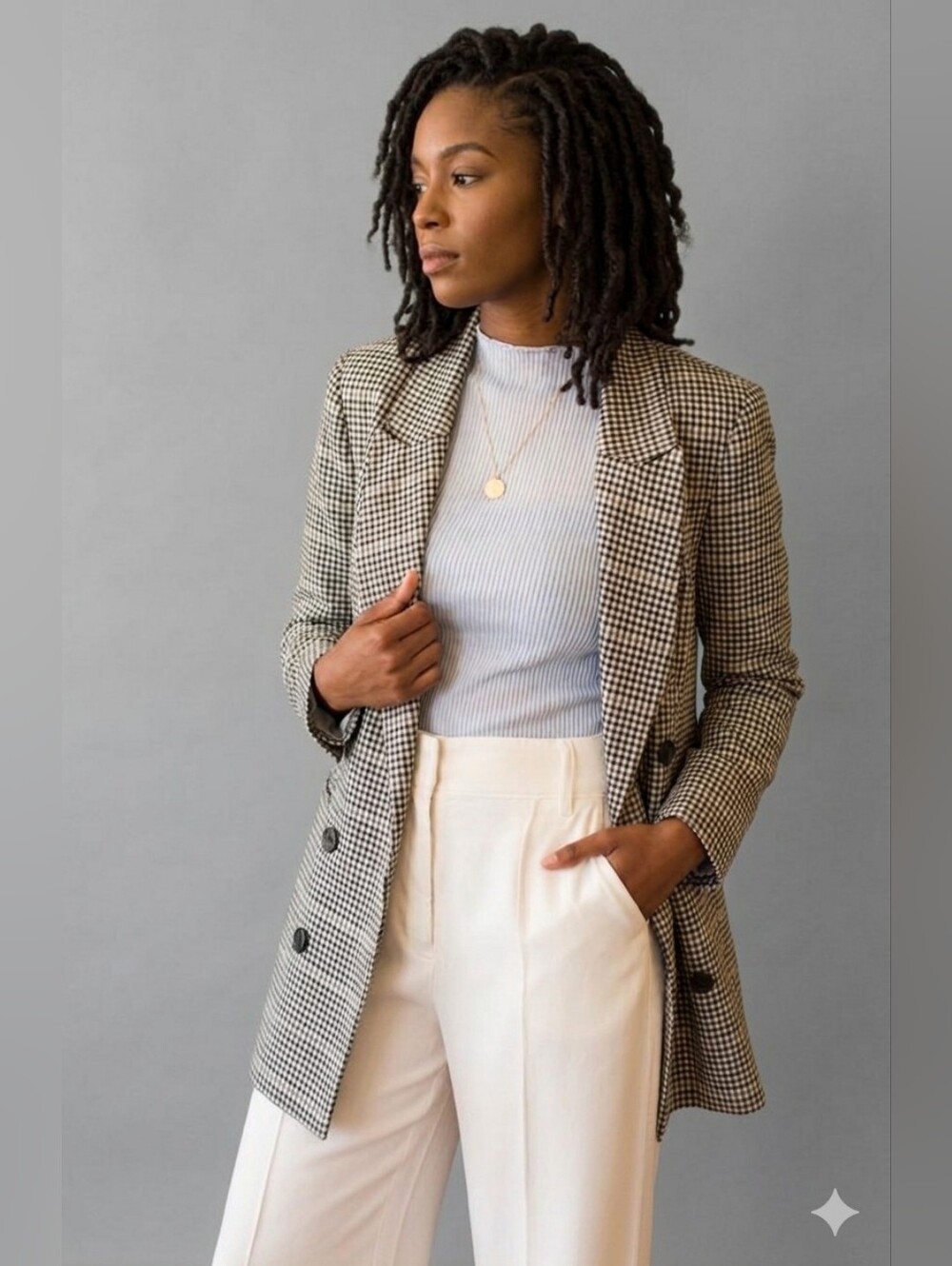Just Female Holmes Oversized Double Breasted Checkered Plaid Blazer